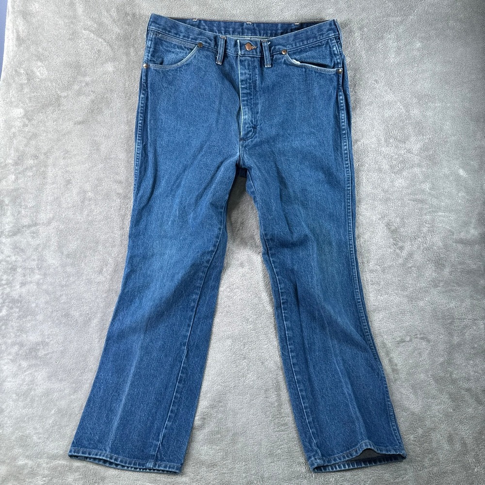 Wrangler Cowboy Cut Jeans Mens 38x30 Blue Slim Fit Rigid Denim Made in USA